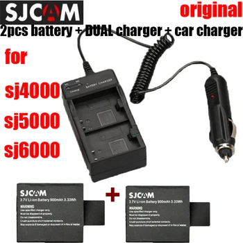 2pc SJCAM sj4000 bateria sj5000 sj6000 bateria + duplo carregador de bateria Carregador de Carro para o SJCAM sj 4000 5000 6000 acessórios para câmeras