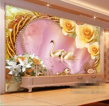 3d papel de parede personalizado mural de não-tecidos em 3d papel de parede do quarto em 3d golden rose swan amor pintura de murais de fotos 3d murais de parede papel de parede