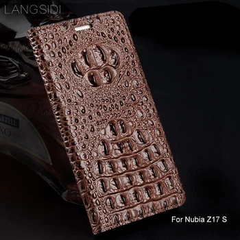 Luxo couro genuíno telefone flip caso de Crocodilo textura de volta Para a Núbia Z17 S All-artesanal caso de telefone