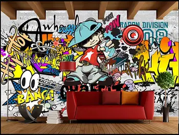 Personalizado mural de fotos de papel de parede 3d de Rua, graffiti tendência elemento de ferramentas de decoração de sala de estar Papéis de parede para parede na rola