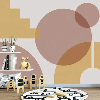 Baçal Moderno cor-de-Rosa e Laranja Forma Abstrata Geometria 3d papel de Parede Mural para o Fundo do Quarto de Crianças Parede em 3D Folha Autocolante de Decoração