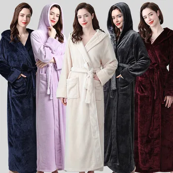 Roupas Para Mulheres Inverno Engrossar Quente Flanela Roupão De Banho Longa Plus Size, Com Capa De Pijamas Mulheres Camisola Vestes Roupa Das Mulheres