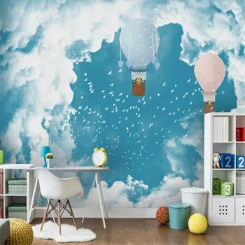 Tamanho personalizado e Moderno Foto 3D Papel de Parede de um Céu Azul de Nuvens Gaivota Balão de Quarto de Crianças Mural de Quarto de Crianças de Decoração de Casa de papel de Parede
