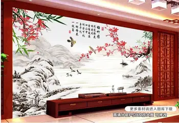 Personalizado mural de parede em 3d mural na parede estilo Chinês bambu, flor de ameixa paisagem decoração de casa foto de papel de parede na sala de estar