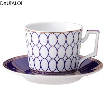DXUIALOI estilo Europeu taça de cerâmica criativa reticulado xícara de café, uma caneca de água xícara de chá da tarde copa do conjunto prato de decoração de casa de 200ml