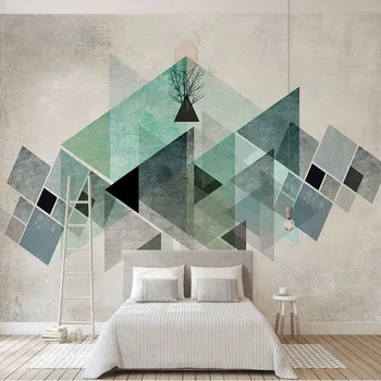 Personalizado Mural de Parede Nórdicos Retro 3D Triângulo Geométrico Bloco de Cores, Pintura de Parede de Sala de estar de plano de Fundo de Arte de Parede Decoração da Casa