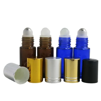 500 x 5ml Mini Âmbar rolo em frascos de óleos essenciais azul roll-on recarregável frasco de perfume desodorante contentores