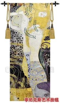 Klimt - Adele famosa pintura - Água cobra 100% algodão de seda Dourada tapeçaria pendurada na parede de têxteis Lar decorações