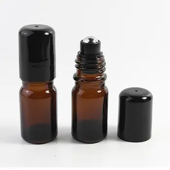 300pcs 5ml rolo no rolo de frascos de óleos essenciais roll-on recarregável frasco de perfume desodorante recipientes com tampa preta
