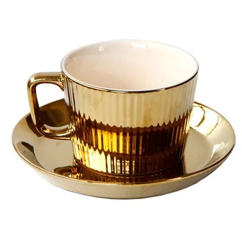 250ml de Ouro Xícara (chá) &Pires Conjuntos de Cerâmica de Café Expresso da Copa para a Casa branca