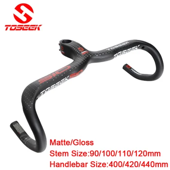 TOSEEK matte completo de fibra de carbono de bicicleta de estrada de bicicleta integrada de guidão com haste 400/420/440 x 90/100/110/120mm
