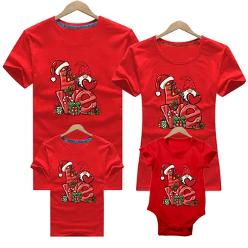 Nova Natal da Família Roupa Camiseta Mamãe Papai Dom de AMOR do Natal Trajes de Família de Crianças de Romper do Bebê Vermelho Ano Novo Gft Roupas