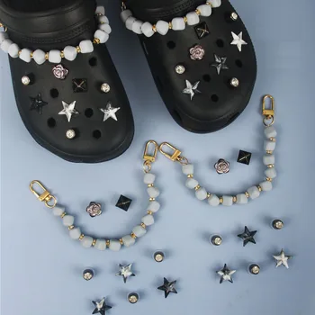 18pcs cadeia de conjuntos de croc sapatos encantos pentagrama strass Acessórios jibz para croc tamancos calçados Decorações presentes DIY festa