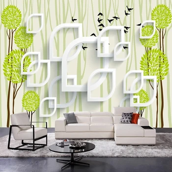 3D personalizado Mural Abstrato Moderno Estilo de papel de Parede Para TV da Sala de estar pano de Fundo a Árvore Verde Pássaro E Geométricas Papel de Parede Decoração da Casa