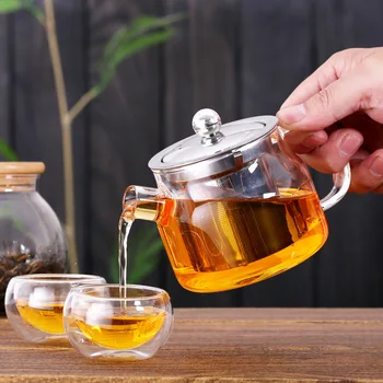 Vidro bule de Kung Fu de chá de presente de chá da flor pote pote de água FRP com vazamento de panela chá de panela óculos de tiro conjunto
