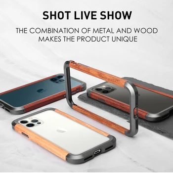 Novo R-Luxo Retrô de Alumínio +de madeira à prova de Choque Quadro de Caso Para o Iphone da Apple 12 Pro Max Metal Log de Proteção Casos de Telefone de pára-choques