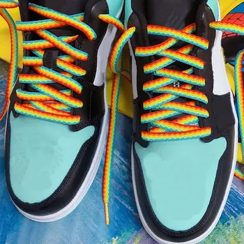 AL 1Pair Cordões Coloridos arco-íris Gradiente de Impressão Plana sapatos de Lona Sapatos de Laço Casual Cromática de Cores, Cadarços 80 CM/100 CM/120/160C