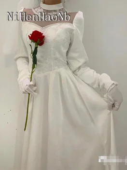 Vestido De Noiva Com Mangas Longas De Renda Com Gola Alta, Estilo Coreano Robe De Mariage Vestido De Casamento
