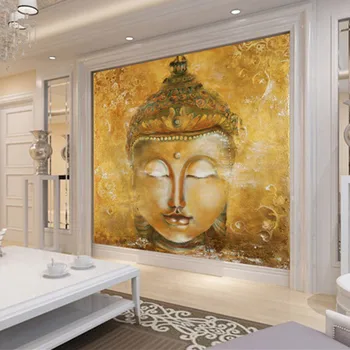3D Custom Vintage de Ouro do Buda Foto de papel de Parede do Quarto de Hotel, Sala de Yoga, Arte da Decoração Interior do Templo de Religião