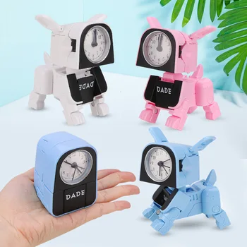 Meninos e Meninas Relógio Despertador Deformado Robô de Brinquedo para Crianças, Mini Deformado Relógio Despertador Criativo, Bonito dos desenhos animados do Cão Relógio Despertador