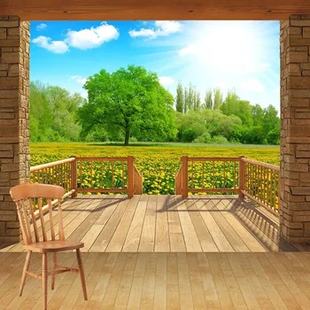 Personalizado de Qualquer Tamanho, Mural de Parede 3D Estéreo Jardim Varanda com Vista Fresco Sofá da Sala Quarto em Casa de Decoração de Papel De Parede de Sala 3D