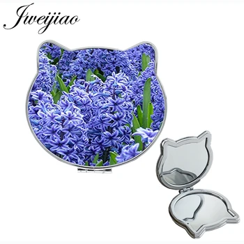 JWEIJIAO Lavanda 1X/2X de Ampliação Ferramentas de Gato Orelha em Forma de Espelhos azul Belas flores Bolsa de jogo de Espelho para as meninas do partido FL31
