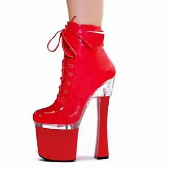 O Transporte da gota Vermelha Brilhante Couro Plataforma Lace Top Baixa Tornozelo Botas de Mulher Sexy Super 18 cm de Salto de Dança de Noiva, Sapatos Botas