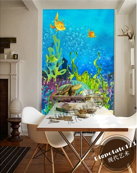 O mais recente 3D murais,bela e fresca cartoon azul do mar, peixe-palhaço. Sofá da sala de TV de parede de quarto de criança de papel de parede.