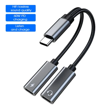 32bit/384Khz USB Tipo C Tomada de Adaptador de Fone de ouvido hi-fi Dac+Pd 60w Carga Rápida Usb C Conversor de Áudio para Samsung Xiaomi Oneplus Google