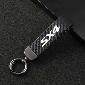Nova moda de carro de fibra de carbono, couro corda Chaveiro chaveiro Para suzuki SX4 acessórios
