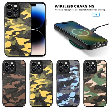 Camuflagem Camo militar TPU capa de couro para iPhone 11 12 13 Pro Max 14 + 12 Mini XR X XS MAX SE o IPhone 6 7 8 Tampa do Telefone