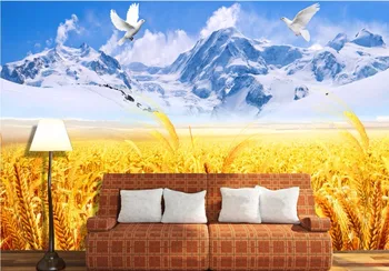 Personalizado com foto 3d papel de parede do quarto campo de Trigo cobertos de neve da montanha da melhoria home pintura 3d murais de parede papel de parede para parede 3 d