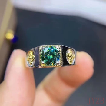 1CT anel dos Homens embutidos de diamante verde prata 925 lindo fogo diamante em vez de um anel de casamento de luxo