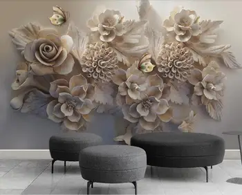 personalizado em 3d estereoscópico papel de parede para sala de estar e quarto em Relevo 3D flor borboleta na parede do Fundo 3d de decoração de casa de papel de parede
