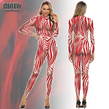 Mulheres Homens Linhas Geométricas Red Zebra Impressão 3D Macacão de Adultos Halloween Trajes Cosplay Festa Papel a Jogar Vestir Roupa
