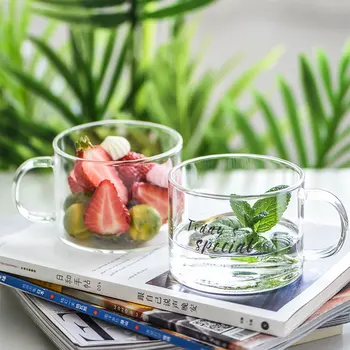 Vidro resistente ao calor Copo de Água Com Alça de Plano de Fundo Pode Ser Aquecido Transparente Casa Café da manhã Leite Cocktail de Vidro