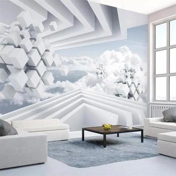 Papel de Parede personalizado papel de pared 3D Foto Mural Criativo Espaço Abstrato Azul do Céu uma Nuvem Branca TELEVISÃO da sala de estar de plano de Fundo do papel de Parede