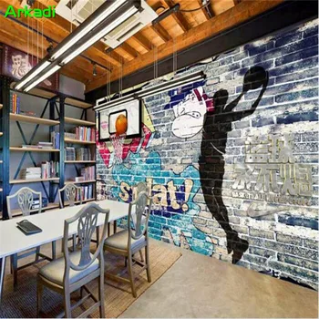 Foto 3D papéis de parede graffiti pintado à mão, basquete, sala de estar, quarto, papel de parede tridimensionais restaurante do hotel, KTV parede