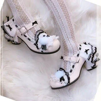 Lolita estilo de bolo de sapatos rasos boca grossa salto de 6cm de mulheres única sapatos Mary Jane shoes laço bowknot mulheres sapatos loli cosplay