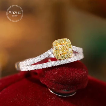 Aazuo Natural, Amarelo e Branco Diamante Ouro maciço 18K Quadrada Forma de V, Anéis de Luxo da Moda Seniores do Partido Fina Jóia Quente da Venda