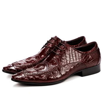 Crocodilo o Crocodilo de Grãos Homens do Laço de Couro Genuíno Oxfords High-End Homem de Negócios Vestido Formal Sapatos de Luxo