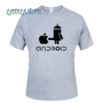 VENDA quente Nova Moda apple Robô Android humor Homens de Manga curta Slim Fit T-Shirt dos Homens T-Shirt de Algodão Casual T-Shirts