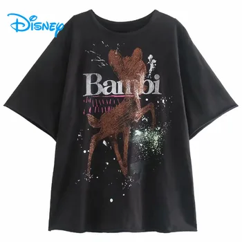 Disney Bambi Veado Cartoon T-Shirt Harajuku Vintage Tinta Grafite De Manga Curta T-Shirt De Verão As Mulheres Casual O Pescoço Feminino Tee Tops