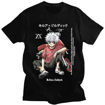 Homens Mulheres T-shirt Tops Kawaii Hunter X Hunter Tshirt Killua Zoldyck T-shirt com O Decote de grandes dimensões Anime Manga Camiseta de Anime