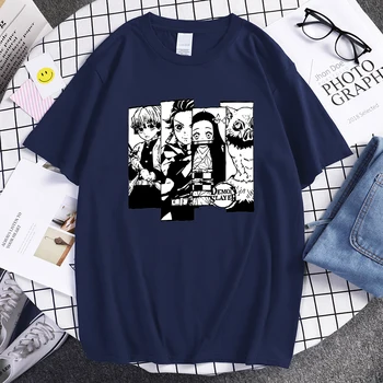 Demon Slayer Personagem De Anime Homens Equipe De Roupas De Hip-Hop Crewneck T-Shirts Harajuku Algodão Respirável Solta Manga Curta Camiseta