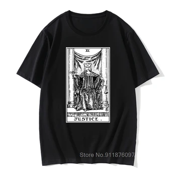 A justiça de Cartão de Tarô T-Shirts Arcanos Maiores vidência Oculto T-Shirt do Algodão dos Homens Incrível O Mago T-Shirt de Manga Curta