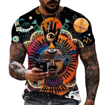 Verão Retrô Personalidade dos Homens T-shirt 3d-impresso Estilo Punk Moda Indiana Short Sleeve Top de grandes dimensões Homens de Vestuário Gótico