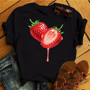 Engraçado Morango Abacaxi Padrão de Mulheres do Novo Topo de Mulheres T-shirt Bonito Fruto de Mulheres Casual T-shirt