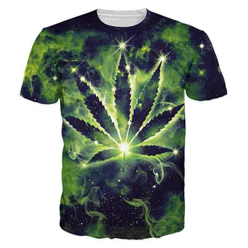 Galaxy 3D Impresso T-shirts Camisa Bling Verde de ervas Daninhas de Folha de Gráfico Camisetas Hombre Nova Moda de Manga Curta T Tops de Verão