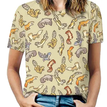 Chub Gecko Bebês De Moda De Impressão Mulheres Senhoras Meninas T-Shirt Harajuku Gola Redonda, Manga Curta Topos & Tees Gecko Lagartixas Leopard